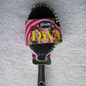 Goody Diva Cushion Hair Brush 1999 Reflective Silver Mirror Plastic Handle Back